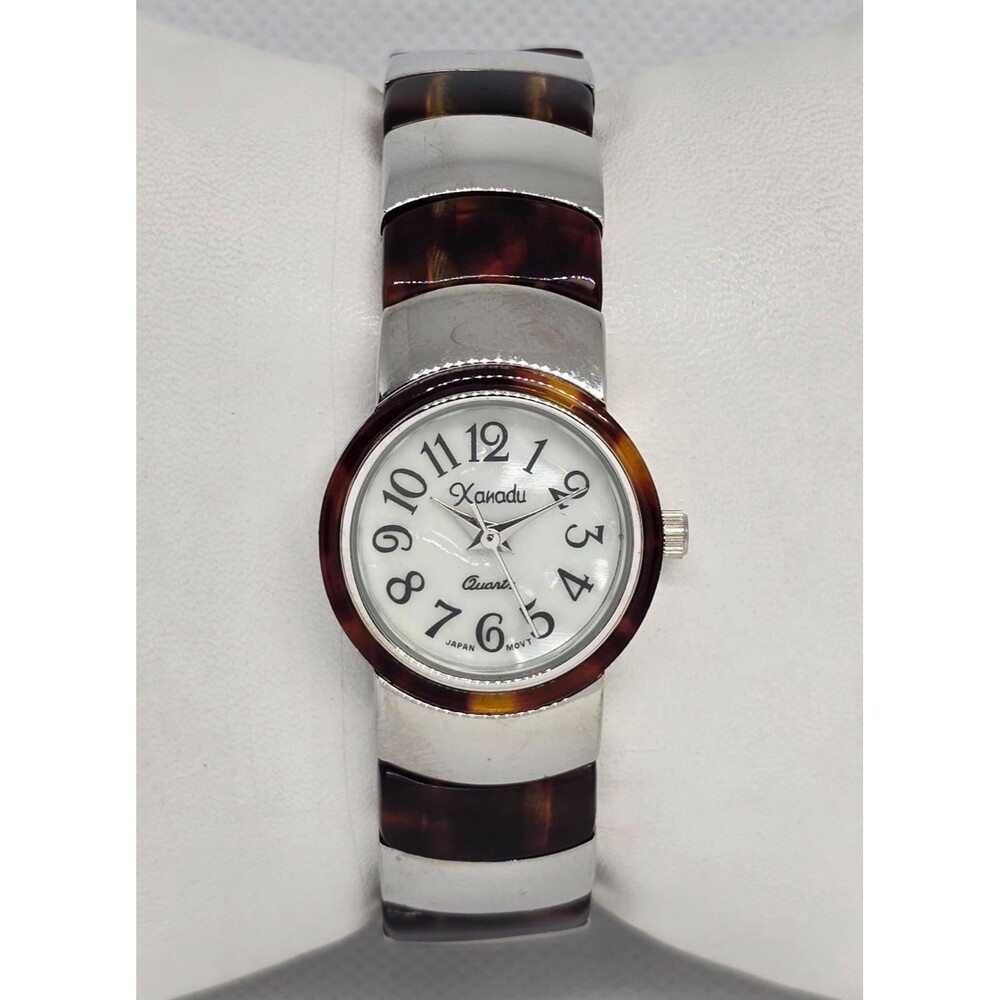 Women's Xanadu Round White Silver/Brown Tone Case Cuff Band Analog Watch 04